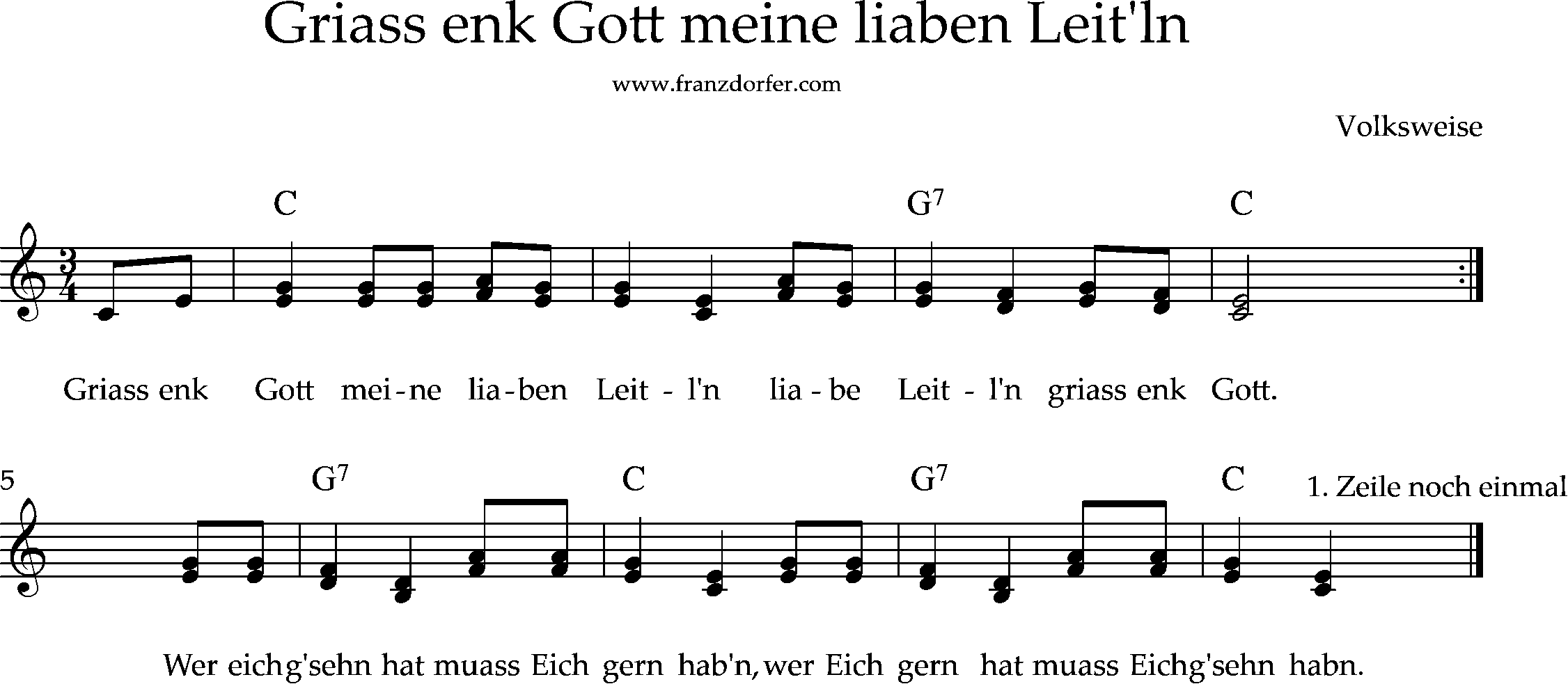 Griass euch Gott , oder Pfiat Eich Gott liabe Leitln, 2stimmig akkordeonnoten, C-Dur griass Euch Gott ihr lieben leitln